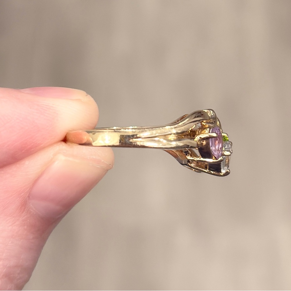 10K Rainbow Gemstone Ring, Swirl Aquamarine Peridot Citrine Amethyst Size 7.25 - Picture 10 of 13